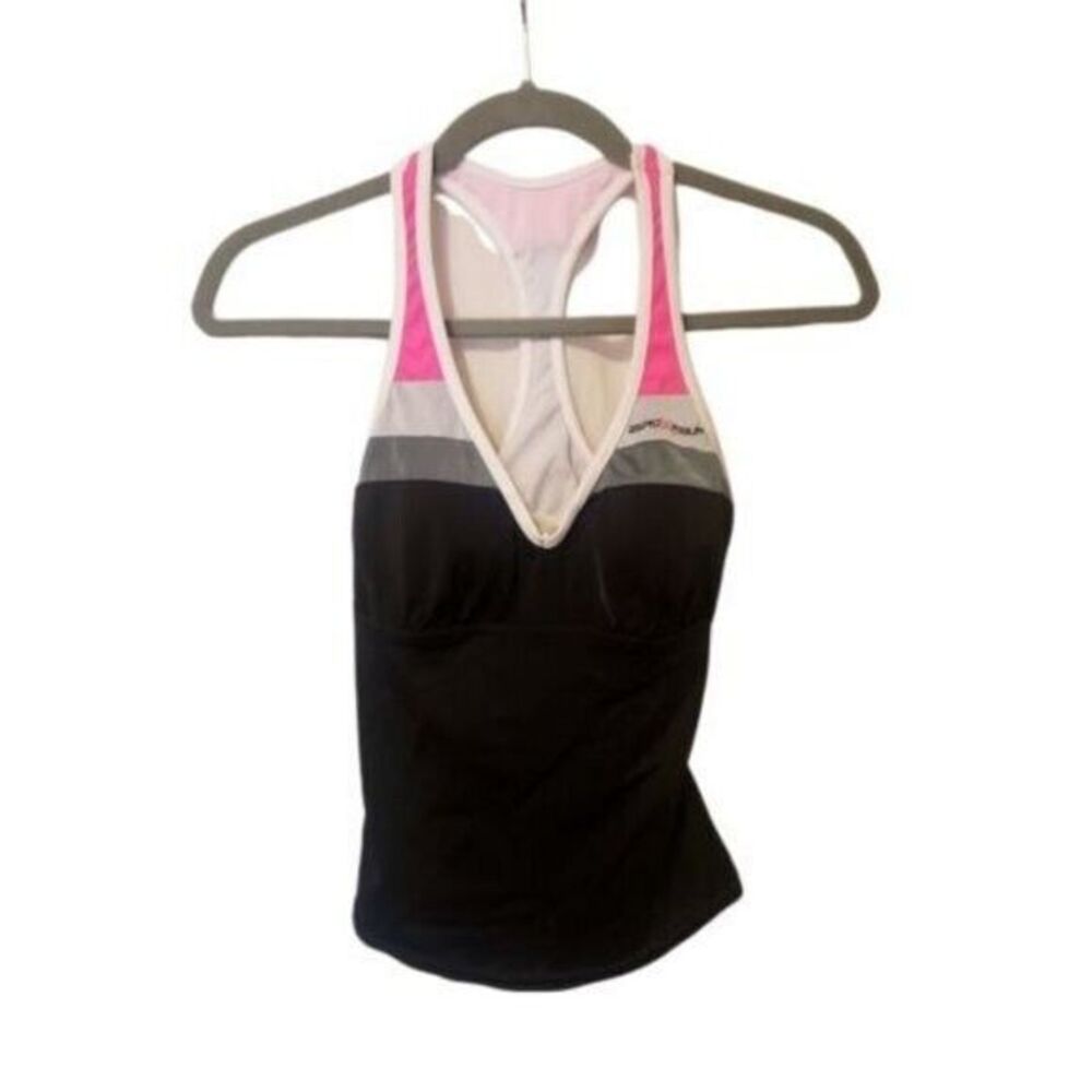 Zero Exposure Womens Sz XS Black Pink Solid Cap Sleeve Tankini Top